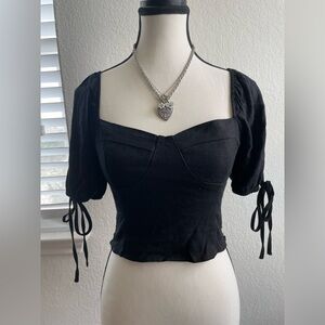 Forever 21 Black Puff Sleeve Crop Top